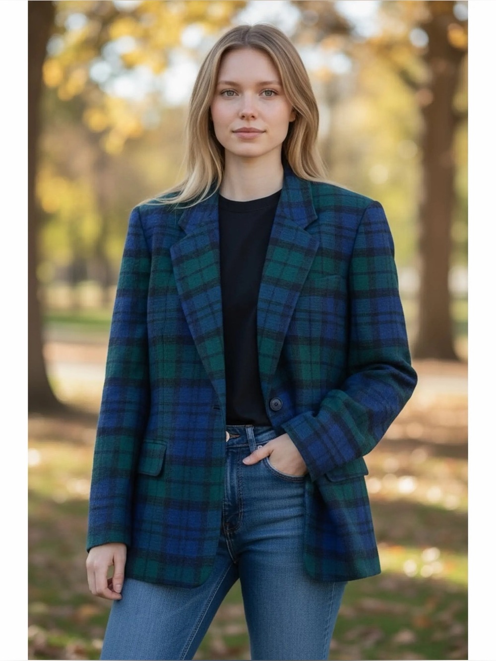 Pendleton Vintage Wool Blazer in Black Watch Tartan Plaid